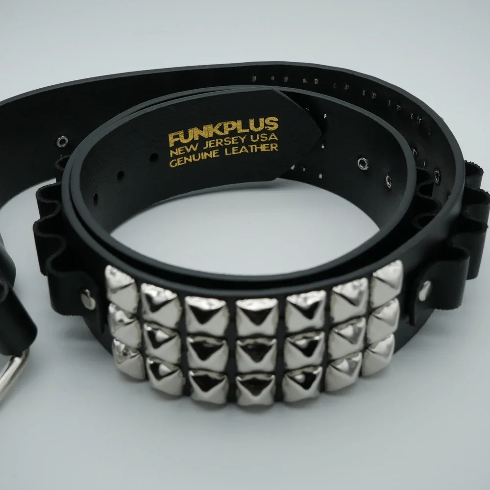 Black Studded Leather Belt - Genuine Leather